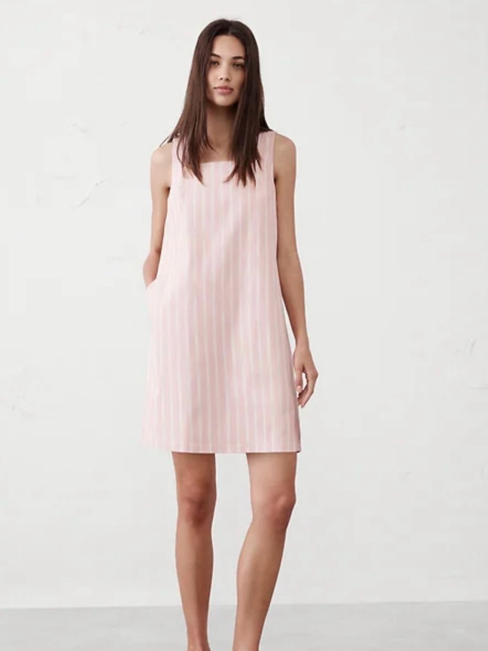 Banana Republic Pink Square Neck Linen Striped Mini Dress